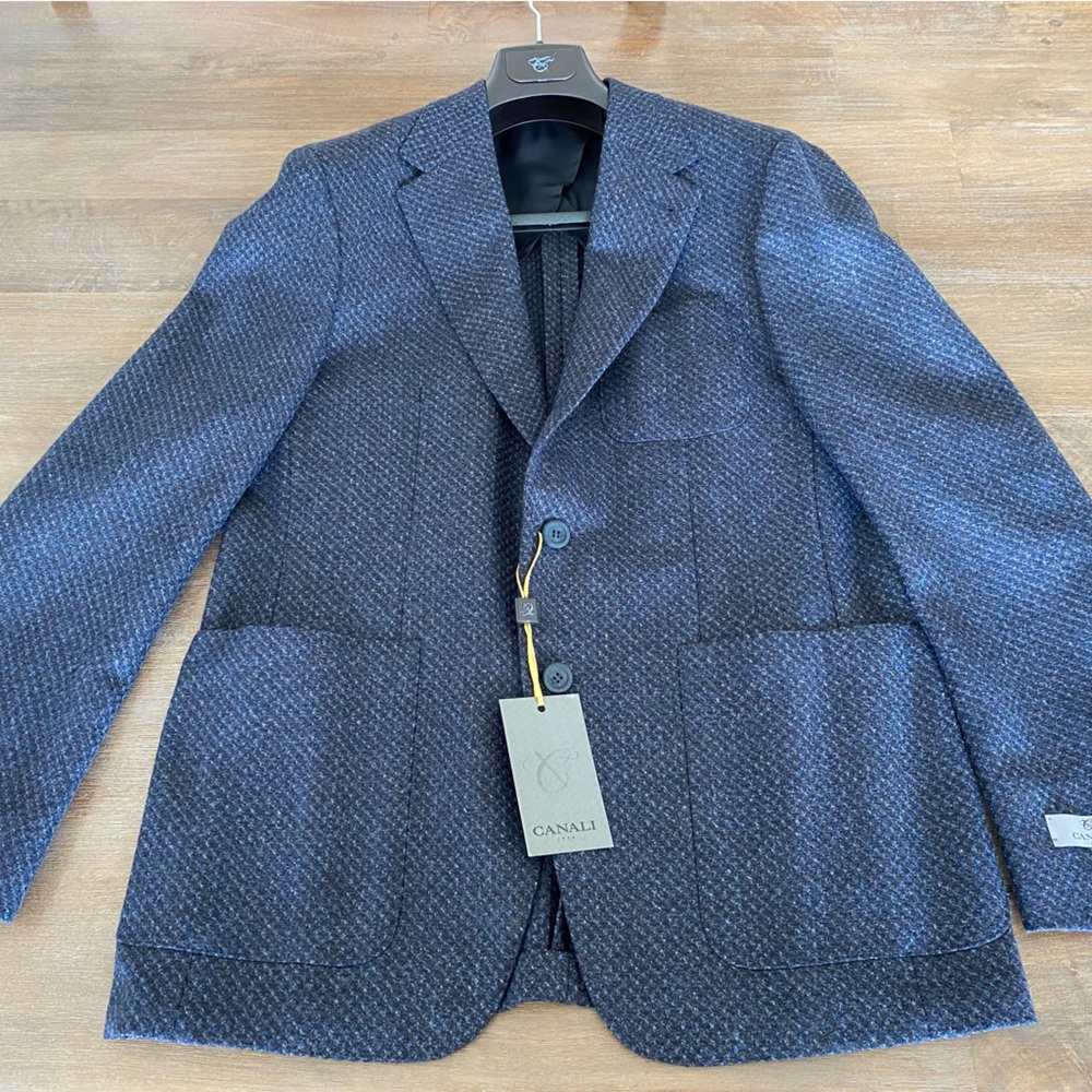 Canali Blue Sport Coat with Textured Wool Blend